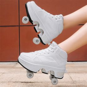 Boys And Girls Double Wheel Row Sneakers Can Be Put Away (Option: 1207White-40)