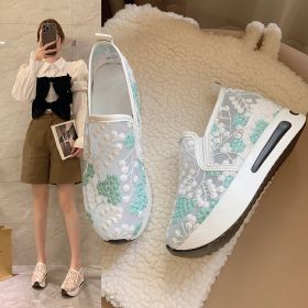 Women's Fashion Lace Mesh Casual High Heel Sneakers (Option: Green-39)