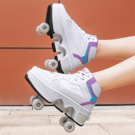 Boys And Girls Double Wheel Row Sneakers Can Be Put Away (Option: 1207Purple-34)