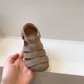 Boys And Girls Real Leather Bag Beach Sandals (Option: Almond Color-22)