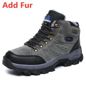 Large Size 48 Hiking Boots Men Summer Winter Outdoor Warm Fur Non Slip Fashion Women Footwear Boys Outdoor Work Ankle Boot Fall (Color: Fur Grey, size: 44)