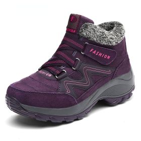 Winter Women's Snow Boots All-match Thick Bottom Increased Velvet Warm Low Ankle Outdoor Leisure Sports Shoes Hiking Boots (Color: Purple, size: 37)