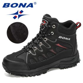 BONA 2022 New Designers Nubuck Mountain Climbing Shoes Men Plush Quality Outdoor Trekking Shoes Man Sneakers Hunting Boots Comfy (Color: Charcoal grey red, size: 8)