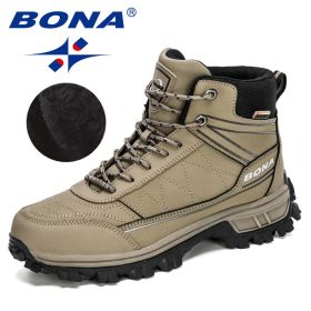 BONA 2022 New Designers Nubuck Hiking Shoes Men Trekking Tourism Camping Shoes Man Plush Warm Winter Anklt Boots Masculino Comfy (Color: Medium grey black, size: 9.5)