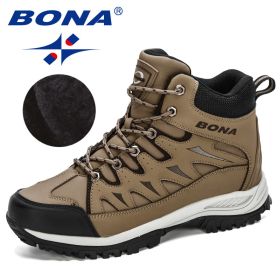 BONA 2022 New Designers Nubuck Mountain Climbing Shoes Men Plush Quality Outdoor Trekking Shoes Man Sneakers Hunting Boots Comfy (Color: Medium grey black, size: 9.5)