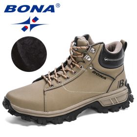 BONA 2022 NewDesigners Nubuck Sports Tactical Boots Men Hiking Mountain Shoes High Top Plush Tactical Footwear Masculino Comfy (Color: Medium grey black, size: 9.5)