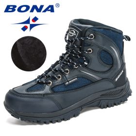 BONA 2022 New Designers Nubuck Shoes Men Outdoor Sports Tactical Male Boots Hiking Mountain Shoes Man Camping Climbing Footwear (Color: Deep blue S gray, size: 9)