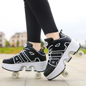 Boys And Girls Double Wheel Row Sneakers Can Be Put Away (Option: 1208Black-34)