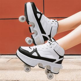 Boys And Girls Double Wheel Row Sneakers Can Be Put Away (Option: 1207Black White-40)