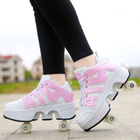 Boys And Girls Double Wheel Row Sneakers Can Be Put Away (Option: 1208Pink-35)